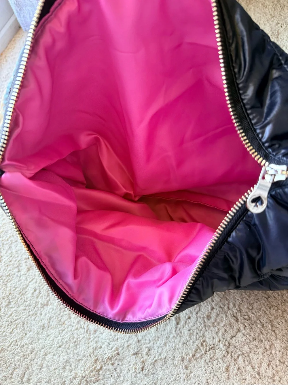 Kate Spade Black Puffer Pouch with Pink Lining